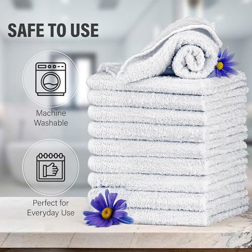 Image of DecorRack 60 Pack 100% Cotton Wash Cloth, Luxurious Soft, 12 x 12 inch Ultra Absorbent, Machine Washable Premium Quality Washcloths, White (60 Pack)