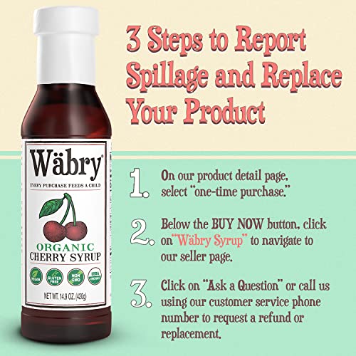 Image of Wabry Organic Cherry Syrup - 14.9oz (420g), Natural Fruit Syrups for Drinks, Coffee, Shaved Ice and Ice cream, Vegan, Non-GMO, Gluten-Free Snow Cone Syrup - BPA-Free Plastic Bottle