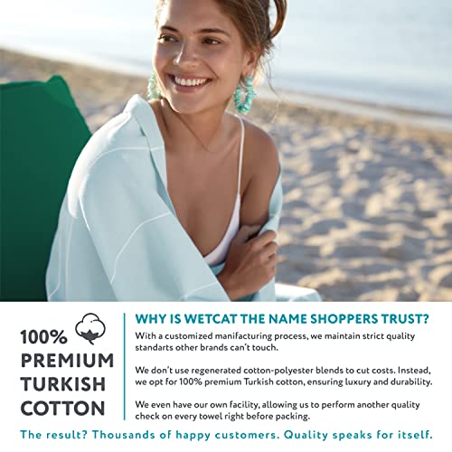 WETCAT Turkish Beach Towel (38 x 71) - Prewashed for Soft Feel, 100% Cotton - Quick Dry Beach Towels Oversized - Unique Turkish Towels for Travel with Lively Colors (Aqua) WETCAT Turkish Beach Towel (38 x 71) - Prewashed for Soft Feel, 100% Cotton - Quick Dry Beach Towels Oversized - Unique Turkish Towels for Travel with Lively Colors (Aqua)