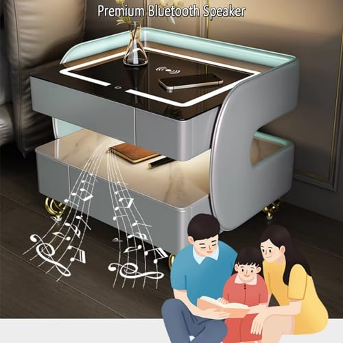 Table de chevet intelligente avec audio Bluetooth et chargeur induction gris - 5