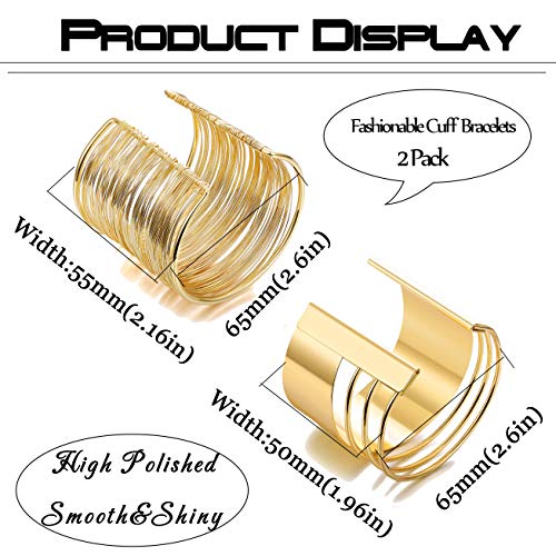 Besteel 2 Pcs Cuff Bangle Bracelet Set for Women Open Wide Wire Bracelets Adjustable Gold Sliver-Tone Plated2