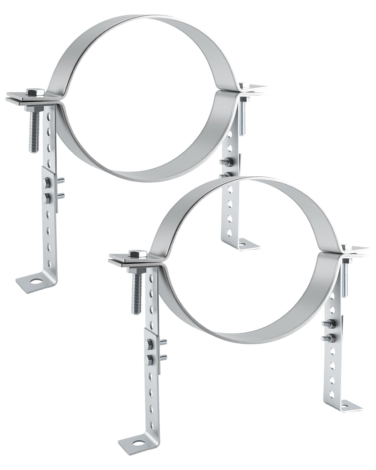 8 Inch Adjustable Chimney Pipe Strap Clamp Bracket, 2 Pack Heavy Duty Galvanized Steel Wall Mount for B Type Gas Vent Pipe, with Hardware Kit