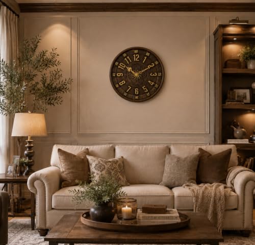 Image of Big Size Designer Wall Clock 13.5 Inch for Living Room Gear Design Seconds Needle | Unique Wall Watch for Bedroom, Office, Kitchen, Hall| No TIK-TIK Decorative Clock for Home Decor.(Brown)