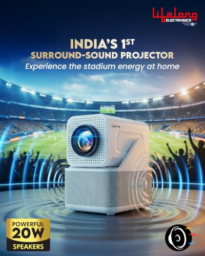 Image of Lifelong Electronics ROAR Projector with 2 Mics | Booming 20W Speakers | Cricket Commentary, Karaoke Party & Room Cinema | 1080P & 4K Ultra HD Support | All Android OTT Apps | Ultra Bright 150 inch Screen