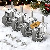 HOLKIE Caster Wheels 3 inch Locking Casters Set of 4, Threaded Stem 3/8' -16 x 1-1/2' (Diameter 3/8', Length 1-1/2') Swivel Heavy Duty Castors Gray