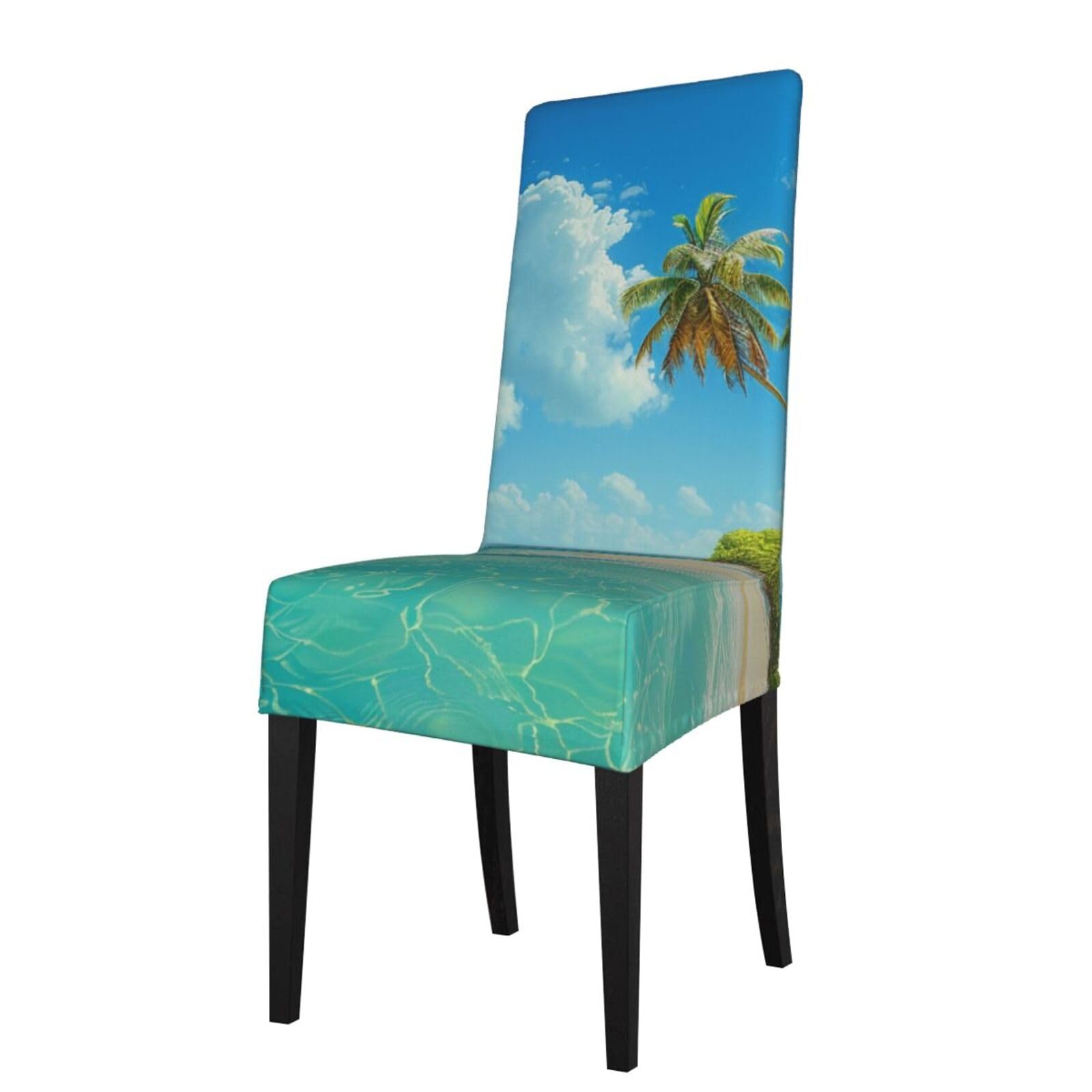 WPKJU Island with Sandy Beach and Palm Tree Print Dining Chair Covers Removable Chair Seat Covers Decorative for Kitchen & Bar Stools