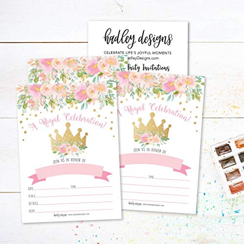 Image of Hadley Designs Kids Birthday Invitations Girl Princess Theme - 25 Royal Birthday Party Invitations For Girls, Princess Invites For Girls, Cute Party Supplies, Made in USA