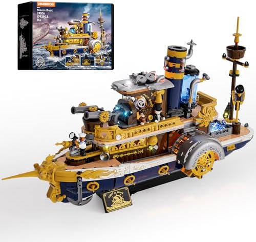 Lumibricks Steampunk Steamship Lighting Building-Bricks Set, 1792 Pcs Ocean Steamboat from Abyss League Collection Display Set for Adults and Steampunk Lovers