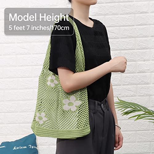 Image of Ovida Crochet Tote Bag Mesh Beach Bag Fairycore Hobo Bag Fairy Grunge Aesthetic Shoulder Bag Y2k Purse for Women Girls