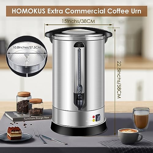 Image of Commercial Coffee Urn, 120 Cup Extra Large Hot Water Urn, 18L Silver Double Wall Stainless Steel Large Coffee Urns, 1500W Quick Brew Commercial Coffee Percolator Electric for Gatherings