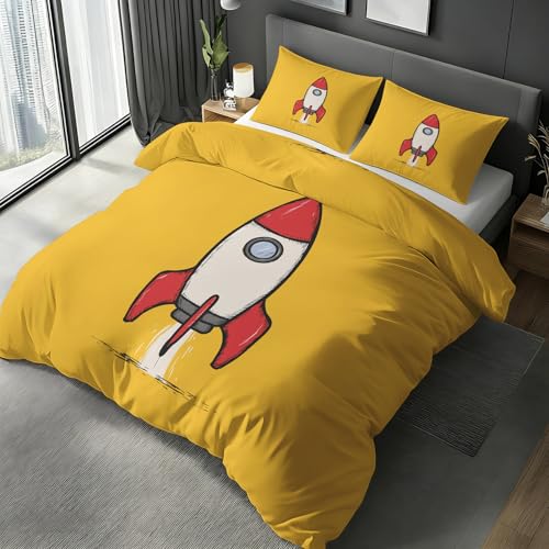 Kids Rocket Duvet Cover Queen, Universe Boys Bedding Set 3 Piece...