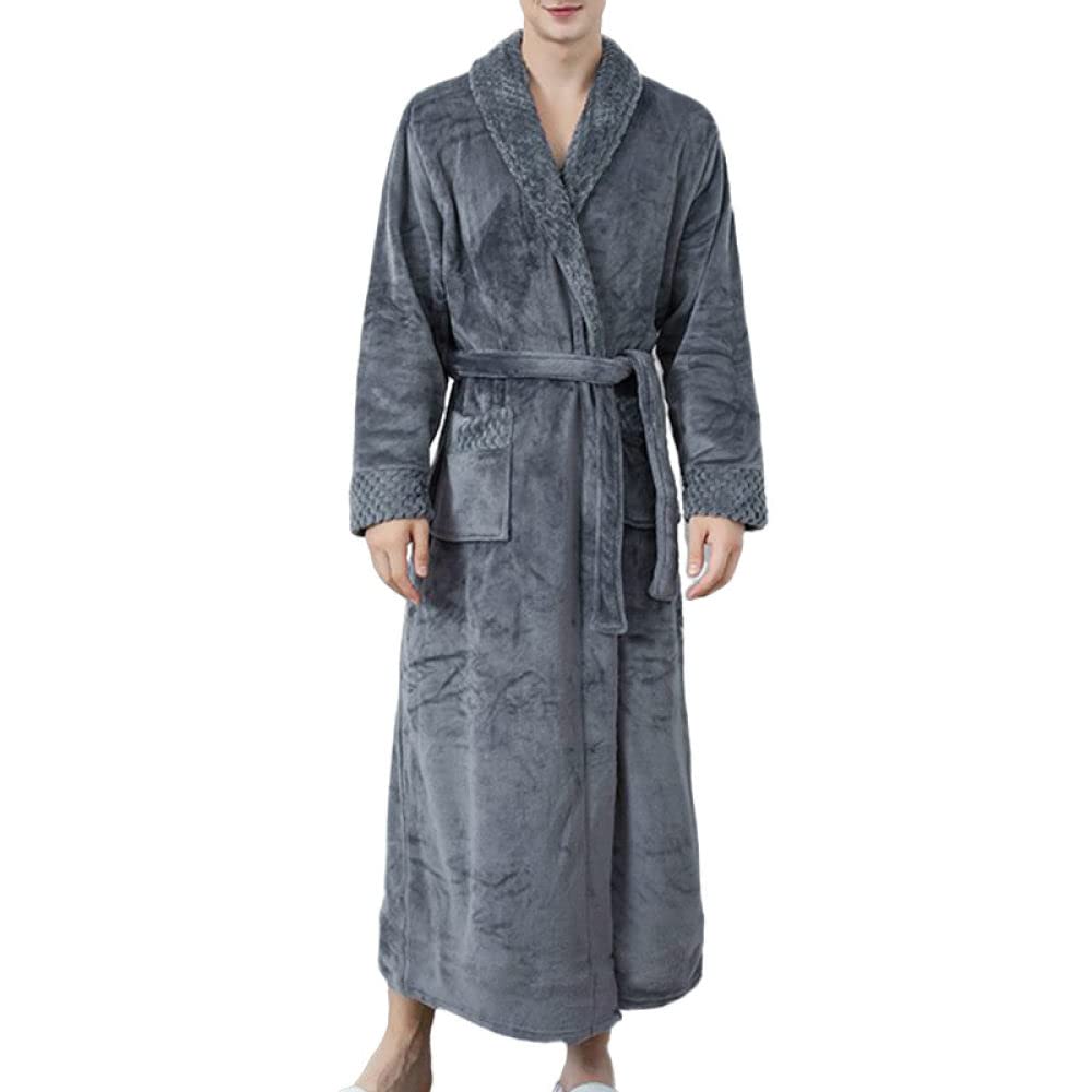 Accapatoio Adulti Uomo,Accappatoio Invernale In Flanella Tinta Unita Vestaglia Collo Scozzese Grigio Vestaglia Unisex Collo A Scialle Doccia Accappatoio Moda Loungewear Accappatoio Kimono Per Uomo D