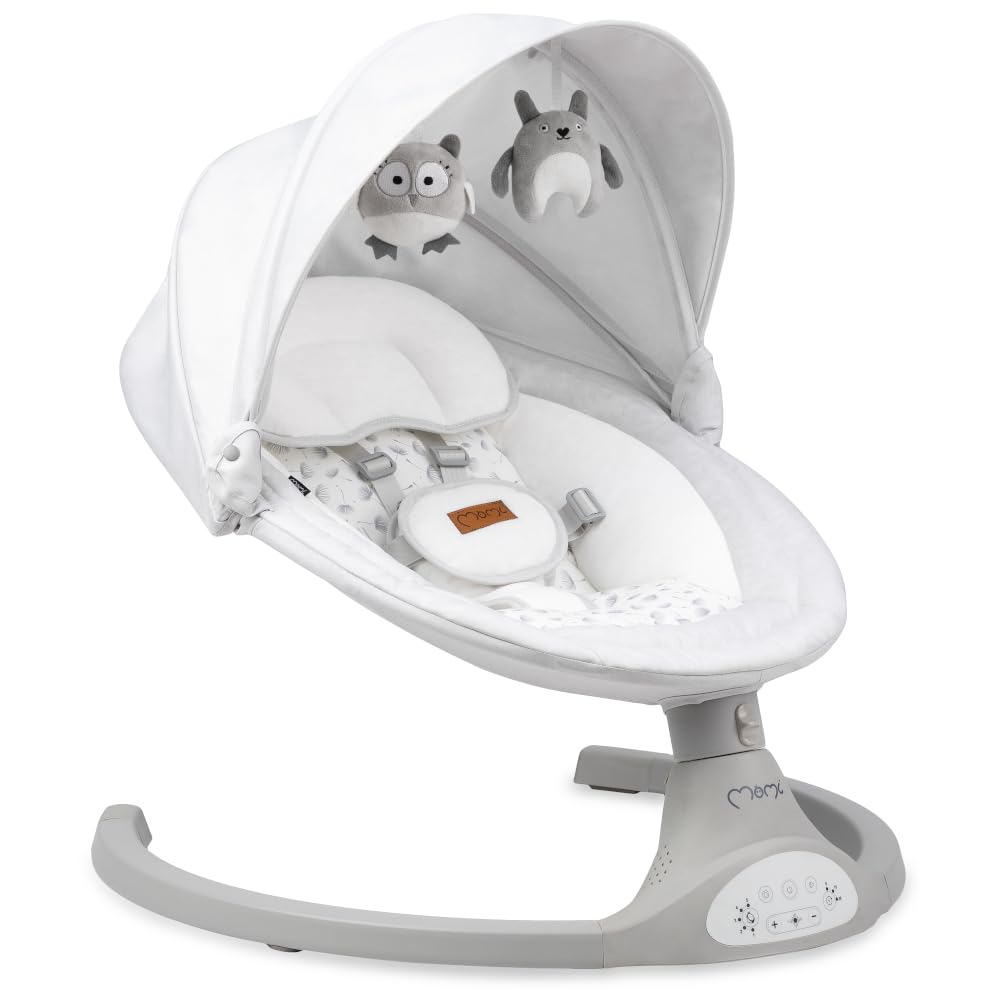 MoMi KENANI Sdraietta per bambini fino a 9 kg, pieghevole, con telecomando e Bluetooth, batteria ed elettricità, cintura di sicurezza a 5 punti, protezione parasole, zanzariera