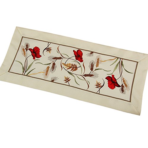 Quinny Shop Rojo Amapolas Cereales Mantel Camino de Mesa Aprox. 40 x 90 cm, Cuadrado, poliéster, Color Crema