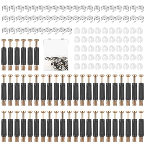 50 Set 3-in-1 Conectores de Muebles, Tornillos de Fijación de Herrajes para Muebles, M6x40mm Tornillo de Leva Excéntrica, Pernos de Pasadores, Tuercas de Leva de Bloqueo para Mueble Armario Gabinete