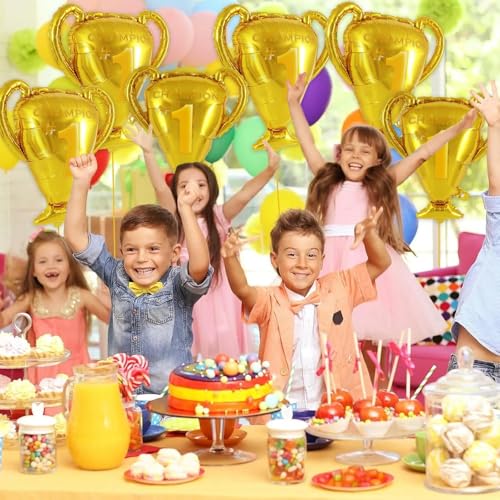 Image of Rozi Decoration Champion 1st Trophy Shape Gold Foil Balloon | Winner Theme Decoration Balloon for Birthday, Sports Party & Celebration Decor | Helium or Air Inflatable Balloon