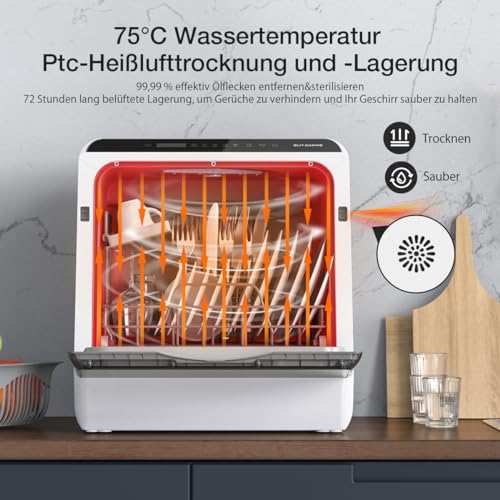 Image of Portable Dishwasher Countertop, WIFI Smart Dishwasher, Compact Mini Dishwashers with 5L Built-in Water Tank, 6 Programs, 360 Dual Spray, High-Temp& Air-Dry Function, Fruit Cleaning