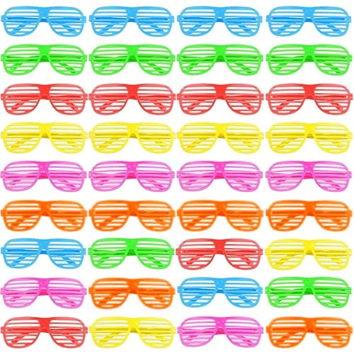 72 Pack Plastic Shutter Glasses Bulk,80's Style Slotted Shutter Shade Sunglasses Neon Party Glasses Eyewear Party Props for Party Favours,Novelty Fancy Dress Costume,Assorted Colors