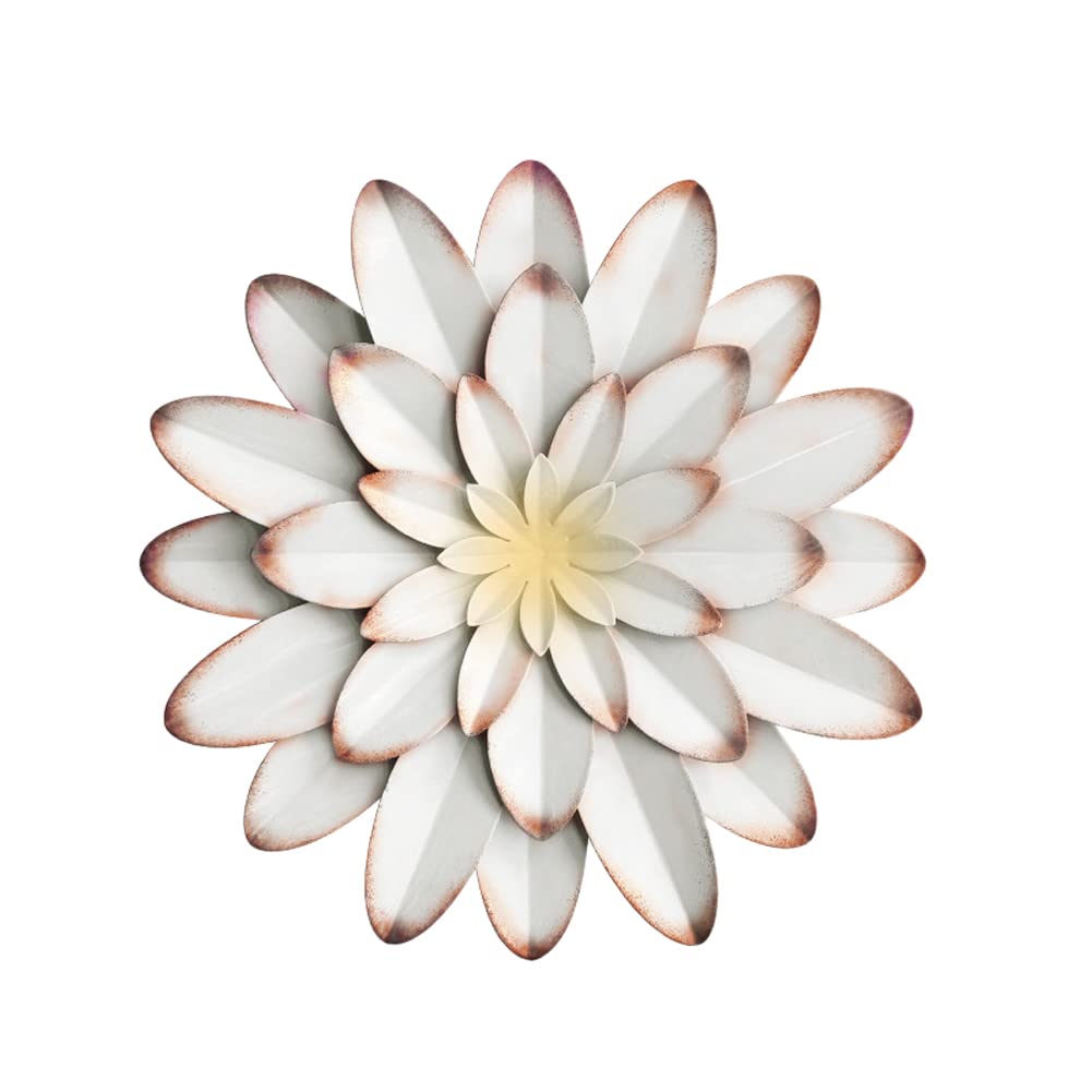 Metal Flowers Wall Decor Indoor Outdoor Metal Wall Art for Farmhouse Home Living Room Bedroom Bathroom Garden Decor – 12 Inch - White