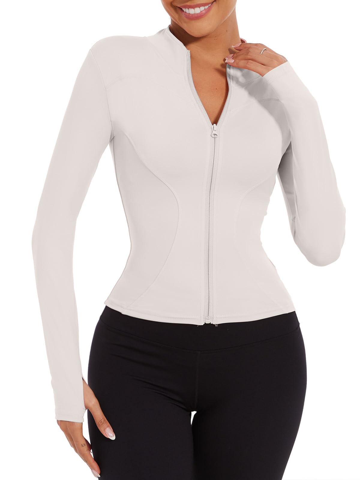 CheChuryGym Jackets for Women Running Jackets with Thumb Hole Long Sleeve Sport Top Breathable Quick-Dry Yoga Tops Slim Fit Workout Tops For Women UK