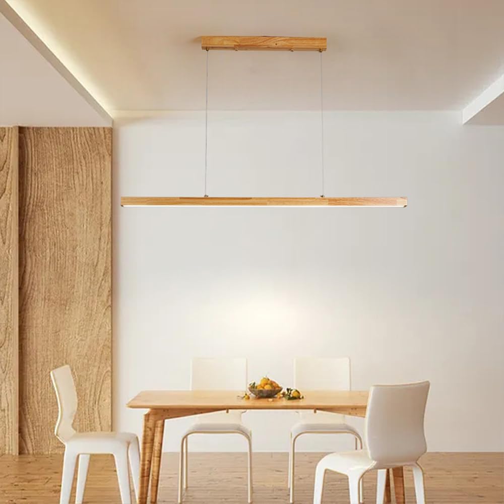 Lampe Suspendue LED Minimaliste en Bois, linéaire, luminaire d'îlot de Cuisine, Lampes de Plafond suspendues à Longue Bande, lustres en Bois pour Salle à Manger, Bureau, Chambre à Coucher