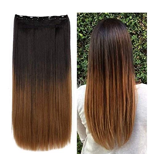 Samyak 5 clips in 3/4 head covering Half Brown ombre Straight Hair extension for women and Girls, Pack of 1, 22-24 inch long-image-38