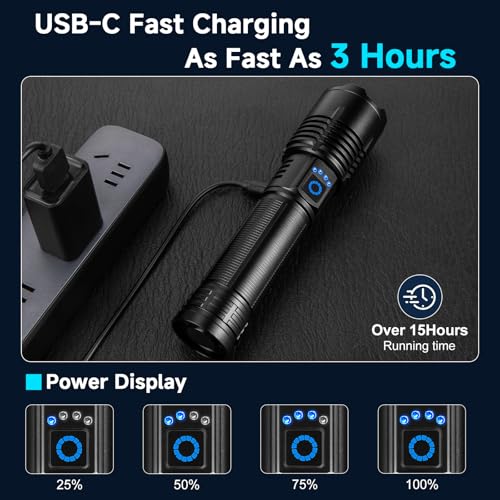 Image of Flashlight Rechargeable 4 Pack, LED Flashlights High Lumens, 99,000 Lumen Super Bright FlashLights, 5 Modes Adjustable Powerful Handheld Flash Light for Home, Outdoor, Waterproof