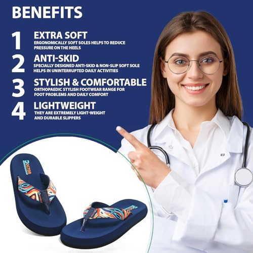 Image of DOCTOR HEALTH SUPER SOFT Women Stylish Printed Flip Flops | Soft Cushioned Everyday Wear Slippers for Women | Lightweight Anti-Slip Casual Thong Sandals