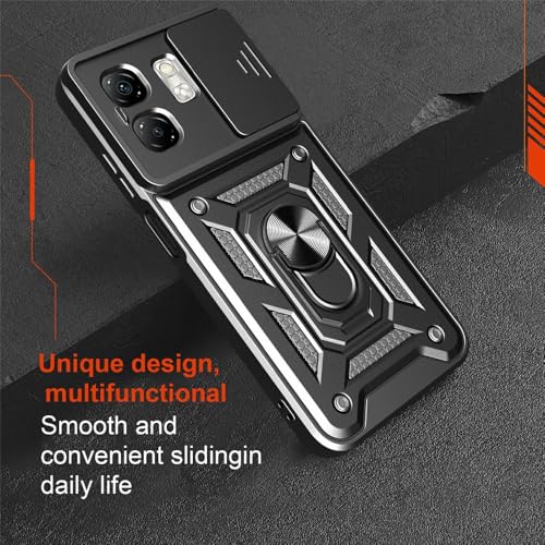Image of Heavy Duty Back Case Cover for Infinix Smart 9 HD /Hot 50i 5G, Shockproof Infinix Smart 9 HD /Hot 50i Back Cover, Ring Case with Kickstand and Camera Protection Shutter - Black