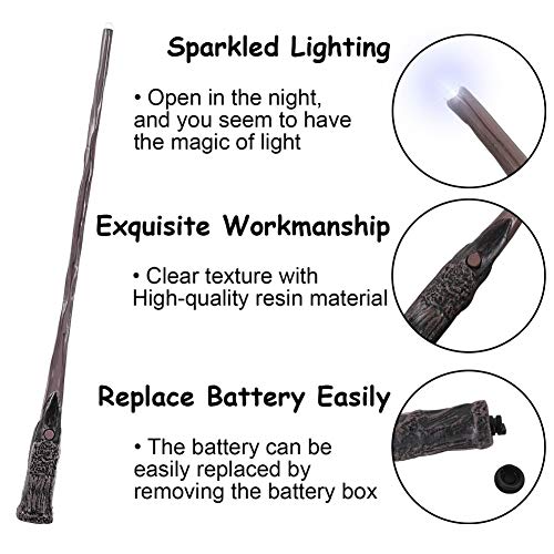 lohodo Magic Wizard Wand for Kids Light Up Witches Staff Handcrafted Illuminating Birthday Party Favors Halloween Costume Accessories Christmas Cosplay