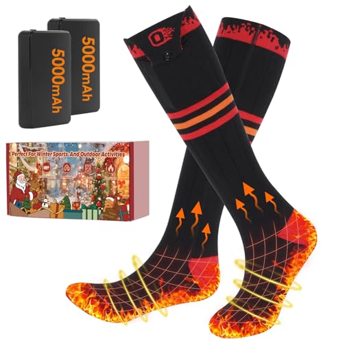 Heated Socks for Men Women,5V 5000mAh Rechargeable Heating Socks with 3 Heating Levels,Washable Electric Heated Socks,Winter Foot Warmer Socks for Skiing,Camping,Fishing,Hunting,Cycling (Black & Red)