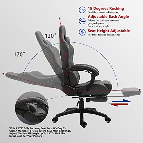 Image of Dowinx Gaming Chair Big and Tall, Ergonomic Game Chair for Adults with Footrest and Massage Lumbar Support, High Back Computer Gamer Chair PU Leather, 350Lbs, for Office, Home, Grey
