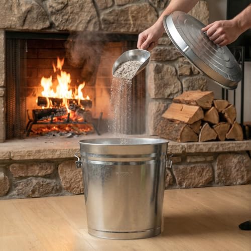 Image of Plexon 10 Gallon Trash Can with Locking Lid Galvanized Metal Bucket for Poultry Feed Bird Seed Storage Ash Outside Garbage Can with Lid, 3 Pack