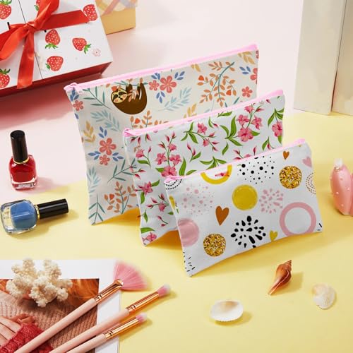 Image of Frienda 50 Pcs Sublimation Blank Canvas Makeup Bags Bulk DIY Heat Transfer Canvas Pen Case Pencil Cosmetic Makeup Bags Clear Sublimation Blank Pouch with Zipper (7 x 4.3 Inch,White,Pink)