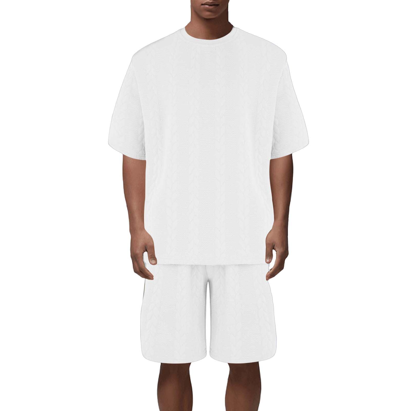 Summer Loose Set for Mens Mini Plaid Crew Neck Shor Sleeve Tunic Tops Drawstring Shorts Breathable Cool Sport Outfits