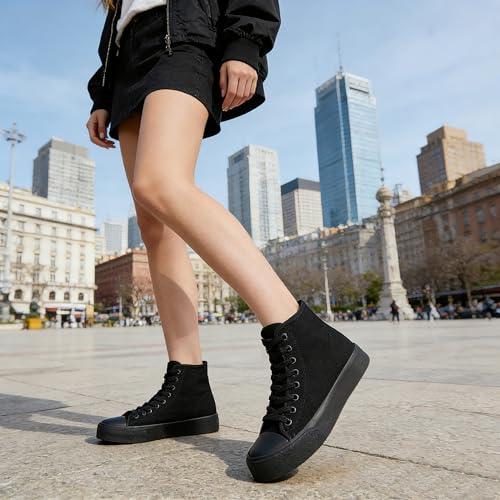 Image of Uoidru High Top Sneakers for Women Canvas Shoes White Canvas High Tops Women Casual Shoes Lace Up Fashion Sneakers