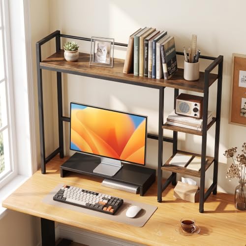Image of Tangkula 4-Tier Desktop Bookshelf, 38.5 inch Dorm Desk Hutch, Rustic Brown