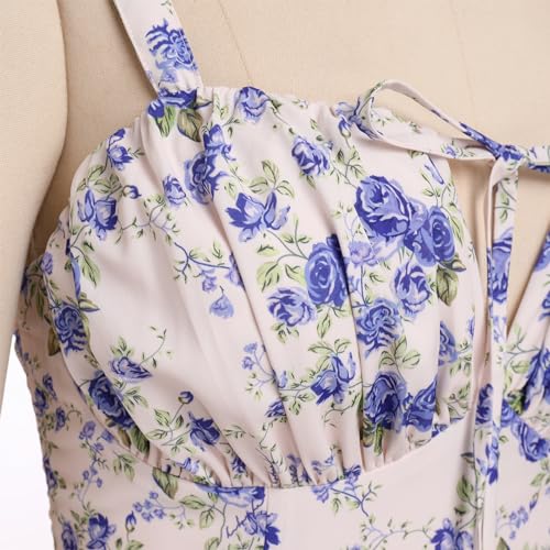 Image of IBTOM CASTLE Women Corset Dress Sleeveless Spaghetti Straps Casual Dresses Boho Slit Lace Up Flowy Midi Bustier Sundress