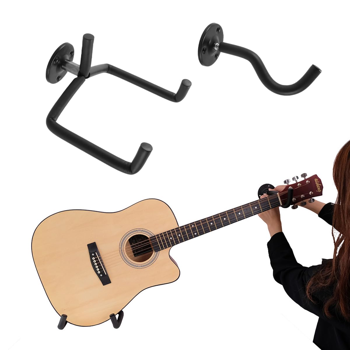 Ludom 2 sztuki wieszaków ściennych na gitarę, metalowy uchwyt ścienny ze śrubą do drewnianej gitary elektrycznej
