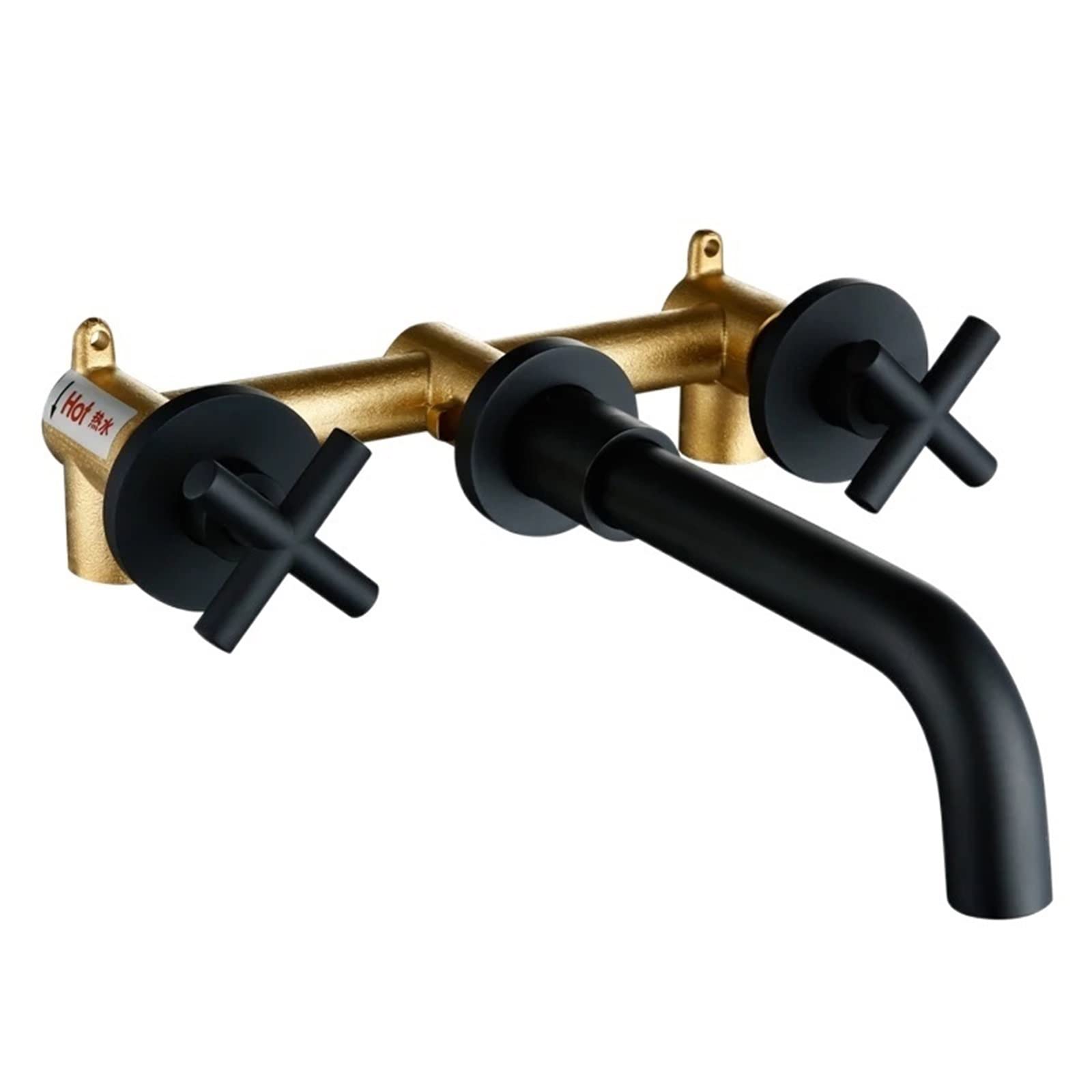DILLERLEWater Tap Taps Top Fashion Wall Sink Basin Mixer Tap Set Bathroom Spout Faucet With Double Lever In Matt Black/Polished Gold