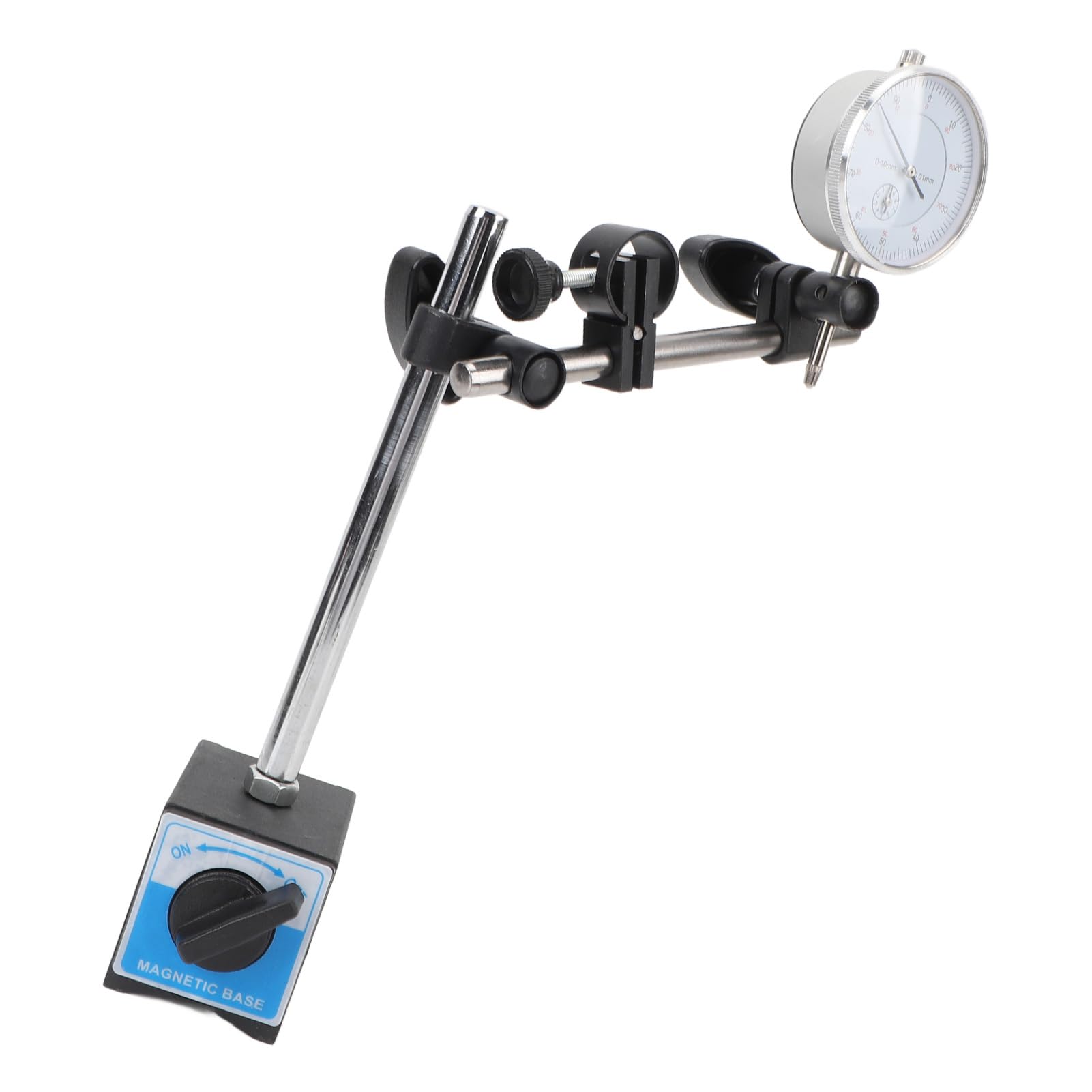 Comparador de Carátula con Base Magnética - Medidor de Alta Precisión (Precisión de 0,01 mm, Rango de 0-10 mm), Fuerza de Tracción de 80 kg con Ajuste Fino