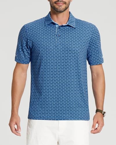 Image of Golf Shirts for Men - Dry Fit Moisture Wicking Short Sleeve Performance Sport Casual Striped Collared Mens Polo Shirt