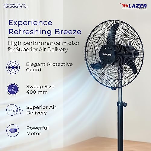 Image of Lazer Force High Speed 400mm Farrata Pedestal Fan Black (Mettallic Black)
