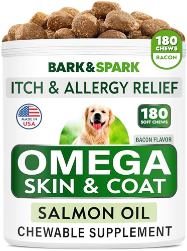 Image of Omega 3 for Dogs and Cats - 180 Fish Oil Treats for Dog Shedding, Skin Allergy, Itch Relief, Hot Spots Treatment - Joint Health - Skin and Coat Supplement - EPA & DHA Fatty Acids - Salmon Oil - Bacon