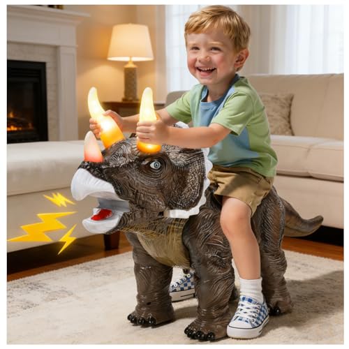 Dinosaur Ride on Toys Ride-on Push Car Toy for 3-6 Years Old Boys & Girls Triceratops Design with Saddle Indoor/Outdoor Toy for Toddlers
