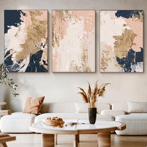 Abstract Canvas Paintings Blue Gold Pink Abstract Wall Art Abstract Pink Oill Painting Pink Blue Gold Abstract Pictures Wall Decor Pink and Blue and Gold Abstract Painting Modern Abstract Art No Frame