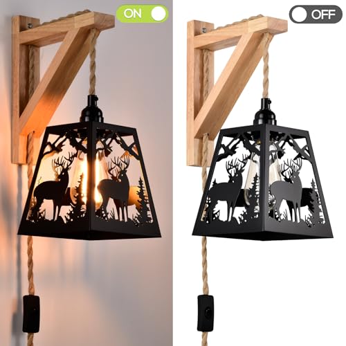 Plug-in-Wall-LightDeer-Matte-Metal-Wood-Shelf-Bracket-Rustic-Wall-SconcesBlack-Farmhouse-Wall-Sconces-Set-of-TwoVintage-Wall-Light-Fixtures-IndoorWall-Lamps-for-BedroomBedsideLiving-Room Plug in Wall LightDeer Matte Metal Wood Shelf Bracket Rustic Wall SconcesBlack Farmhouse Wall Sconces Set of TwoVintage Wall Light Fixtures IndoorWall Lamps for BedroomBedsideLiving Room