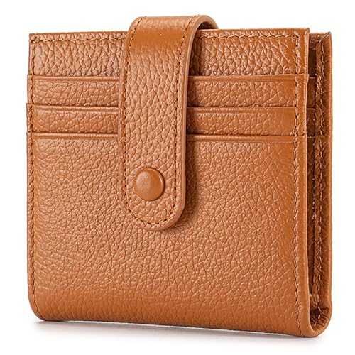 Mudono Small Wallet for Women Genuine Leather Credit Card Holder Slim RFID Blocking Wallet with ID Window and Zipper Pocket