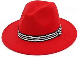 THAELY Mujer Invierno Formal Algodón Fiesta Raya Cinta Fiesta Fieltro Sombrero Fedora Sombrero Terry Than Starter Sombrero Jazz Fedora (Color : rojo, Tamaño : 56-58cm)