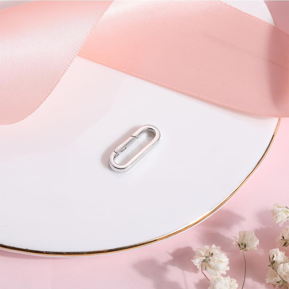Beebeecraft Spring Oval Ring 925 Sterling Silver Spring Gate Ring Trigger Snap Clip Hook Buckle Carabiner Lock Clasps Connector with Polishing Cloth for Jewelry Making Bracelet Necklace Crafts